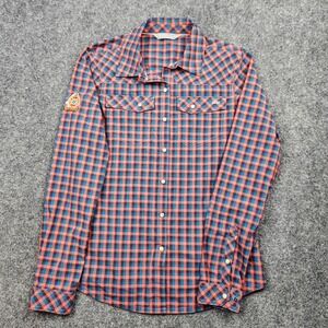 Stio Eddy Shirt Womens Small Red Blue Plaid Snap Front Western Long Sleeve